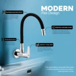 Cliquin Brass Flexible Kitchen Sink Tap with Matt Black Silicon Swivel Spout (Cora) - Image 4