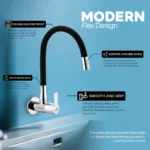 Cliquin Brass Flexible Kitchen Sink Tap with Matt Black Silicon Swivel Spout (Fusion) - Image 4
